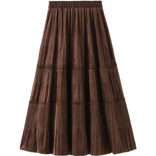 2021 Winter Skirt Women Velvet Skirts Preppy Style School Elastic Waist A Line Puffy Long Black Faldas Korean Bottom Clothes