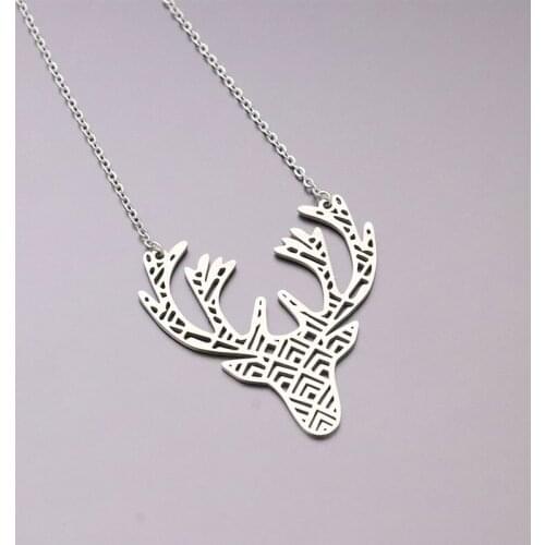 1pc Deer Antler Stainless Steel Necklace Big Custom Pendants Necklaces Women Kids Girls Christmas Luck Jewelry Gift