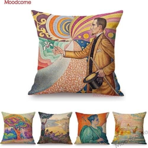 Paul Signac Colorful Scenic View Oil Painting Pointillism Art Wall Decorative Pillow Case Modern Neo-Impressionism Cushion Cover