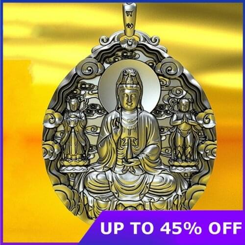 100% real s999 sterling silver pendant male pure Argentum 999 solid Buddha Amulet Avalokitesvara pendant for women 2021 New