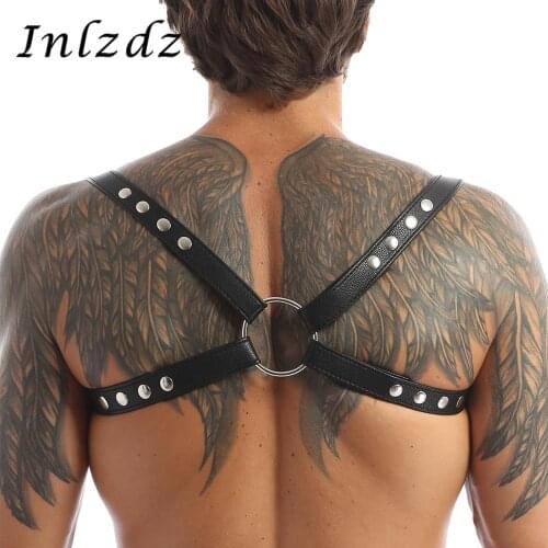 Harness Mens Erotic Lingerie Sex Costume Faux Leather Adjustable Body Chest Harness Bondage Cosplay Costume with Press Buttons
