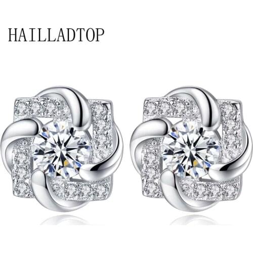 Simple Lucky Four-Leaf Clover Earrings Love Eternal Heart Earrings Silver Plated Earrings Jewelry