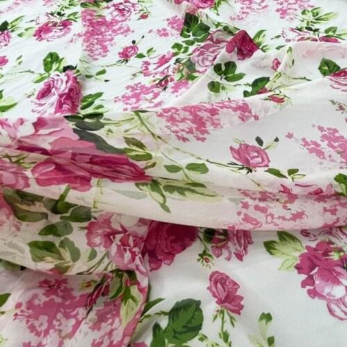 Pink Rose Digital Printed Chiffon Fabric For Dress Tissus Au MÈTre Telas Por Metro Tissu Vestidos Sewing Tela Ткань хлопок DIY