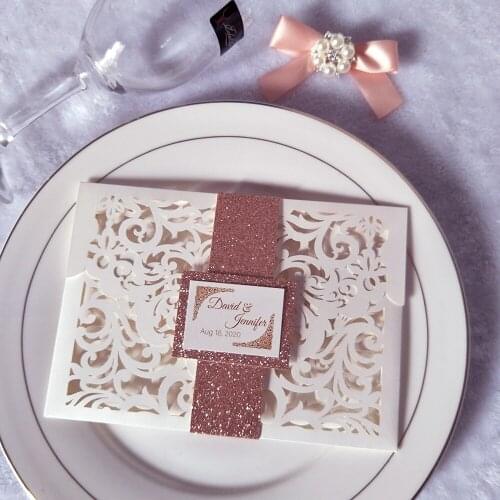 Pink Gold Glitter Wedding Wrap with Editable Tag , Printable Tag with Sprinkle Belt for Invitations, Party Favors