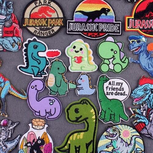 Cute Dinosaur Clothing Thermo Adhesive Patches DIY Cartoon Things Clothes Stickers Jurassic Park Embroidered Patches On Clothes