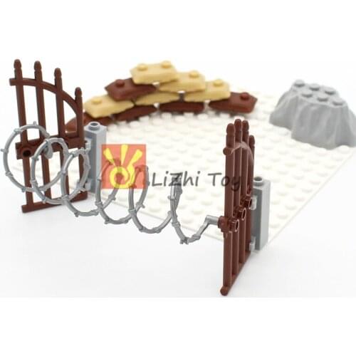 Building Blocks Military Army Weapon Fence Barriar Mini Rail City Police Roadblock Iron Wire Obstacles Series Accessories Bricks