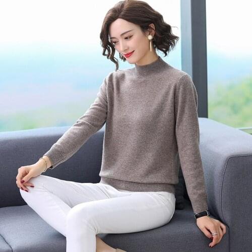 Women Cashmere Sweater Winter Autumn 100% Pure Wool Jumper Elegant Female Turtleneck Bottom Sweater Pullovers