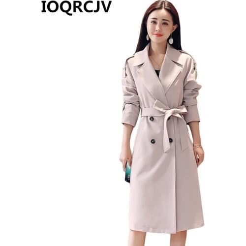 2019 New Spring Long Trench coat women Fashion Classic Double Breasted Belt High quality Trench coat Casual Business Outerwear