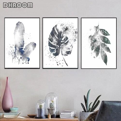 Tropical Leaf Posters and Prints Gray Wall Art Botanical Canvas Painting Modern Poster Minimalist Art Picture Home Decor