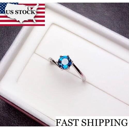 Uloveido Simple Stylish Natural Blue Topaz Ring Beautiful 925 Sterling Silver Round Gemstone Wedding Jewellery 20% Off FJ299