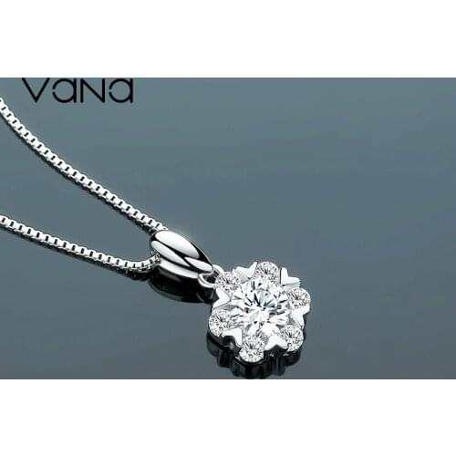 VANA Snowflake Heart Necklace for Women 925 Sterling Silver Necklace Set with SWAROVSKI CZ Gift for Girlfriend