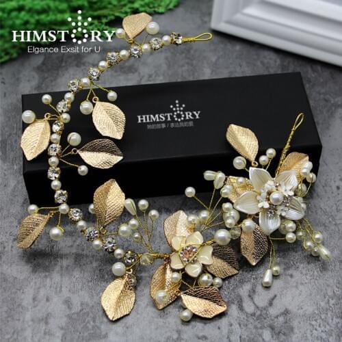 Gorgeous Handmade Gold Floral Headband Pearl Wedding Leaf Hairband Crystal Bridal Hair Tiaras Wedding Headpiece Accessories