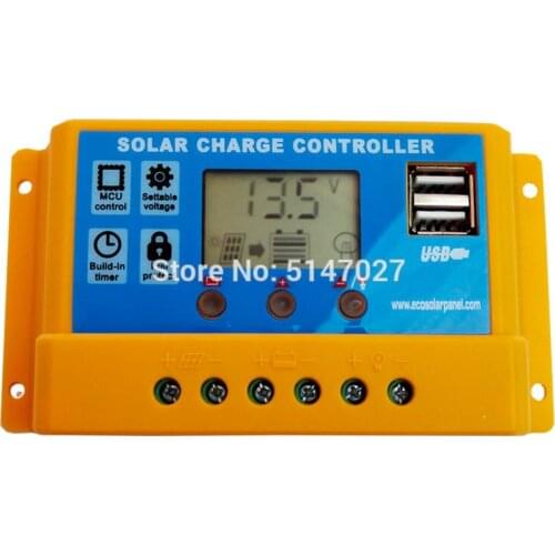 High Quality PWM Solar Controller Charger 12V 24V Auto 10A 20A 30A Solar Panel Battery LCD Charger Controller 5V USB Charger