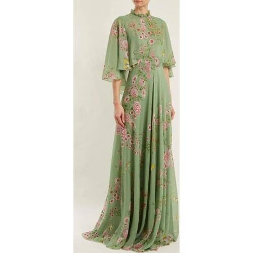 Floral dress summer 2021 new high quality big swing cloak shoulder fashion print long dress woman