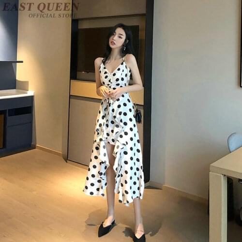 Polka Dot Dresses Summer 2019 Beach Holiday Dress Midi Long Women Asymmetric Dresses New Chic Boho Spaghetti Strap Dress DD2243