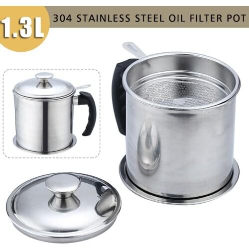 1.3L Stainless Steel Oil Filter Storage Can Grease Strainer Pot Oil Strainer Container Restaurant Dispenser Kitchen Tools