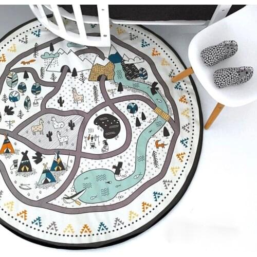 135cm Baby Play Mats Round Canvas Storage DIY Handmade Village Graffiti Black and White ChildrenS Toy Crawling Toddler Toys Mat