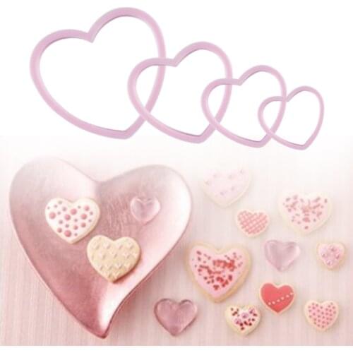 4pcs/set Cookie Cutter Heart Shape Biscuit Maker Pastry Cutter Plastic Baking Mould Fondant Sugar Craft Mold Bakeware Cake Mold