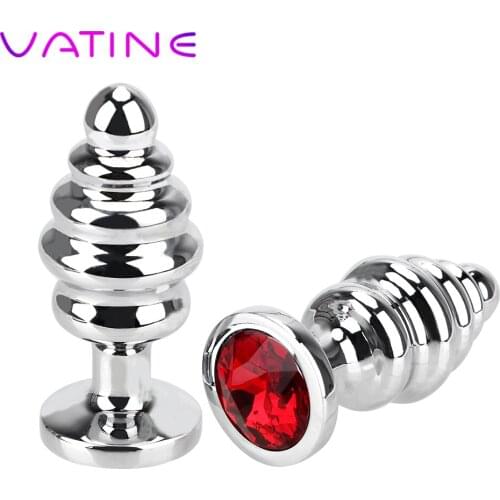 Stainless Steel Anal Plug Butt Plug Metal Spiral Beads Stimulation Sex Toys For Woman Men Crystal Jewelry Prostate Massager