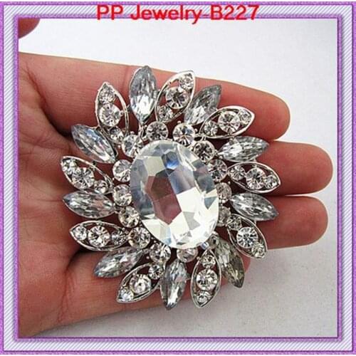 Free Shipping(6pcs/lot)Large Clear Rhinestone Elegant Silver Brooch!!Factory Cheap price