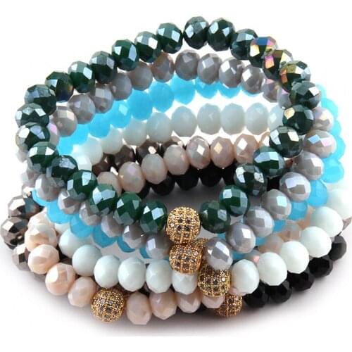 Free Shipping Fashion Beautiful 8mm Glass Bead Micro Zircon Pave Ball Bracelet