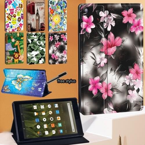 For Fire 7/HD 8/HD 10 (5th/7th/9th)/ Fire HD 8/ Plus (10th Gen 2020) Tablet Cover Flip Stand PU Leather Case + Stylus