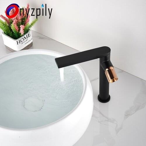 Onyzpily Black Basin Faucet Cold and Hot Water Deck Mounted Single Hole Single Handle