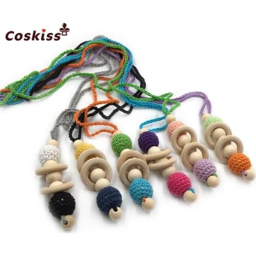 Baby Accessories Double Loop Big Crochet Beads Safe And Ecofriendly Chew Wooden Beads Montessori Toys Nursing Pendant Necklace