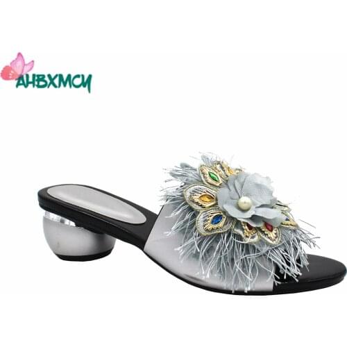 Autumn Elegant Style Italian Women Shoes in Silver Color African Ladies Shoes with Shinning Crystal for Wedding