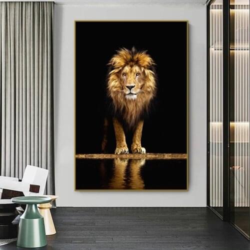Lion in the Dark Oil Painting Canvas Wall Art Animals Posters And Prints Lions Decorative Pictures Living Room Wall Decor Mural