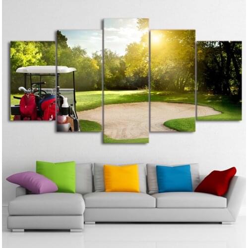 Painting Canvas Modular Decor Home Decor 5 Panel Golf Course Framework Modern Wall Art Sunrise Landscape For Living Room