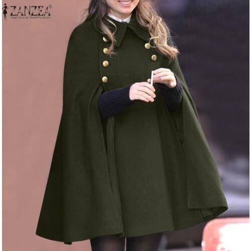 ZANZEA Oversize Autumn Women Solid Ponchos Jackets Casual Double Breasted Capes Coats Fashion Loose Outwear Cloak Winbreaker