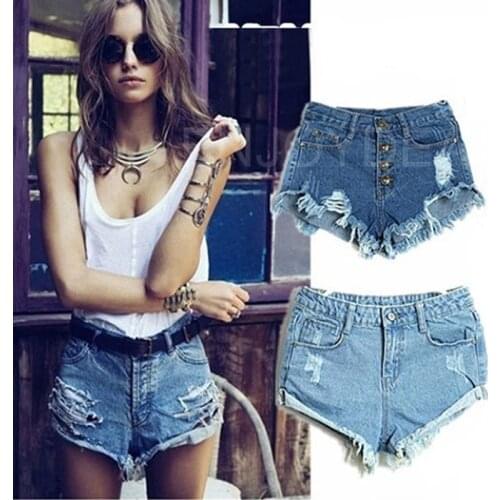 Fashion Sexy Jeans Women Girls High Waist Tassel Hole Jeans Denim Mini Short Pants Shorts Vintage Denim Short Pants S/M/L