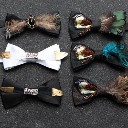 Fashion Feather Exquisite Hand Made Bowtie for Mens Suits Gift Groom Wedding Party Men Bow Tie Gravatas Para Cravate Homme
