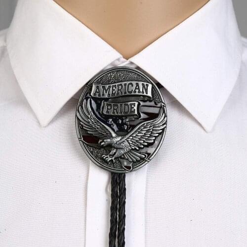 America pride eagle bolo tie for man cowboy western cowgirl lather rope zinc alloy necktie