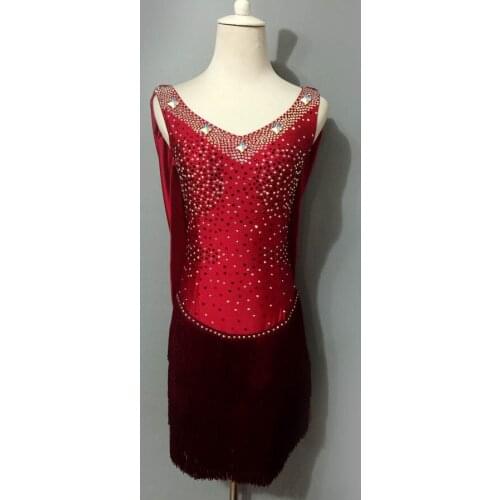 New latin dance costumes sexy senior stones tassel latin dance dress for women latin dance competition dresses S-4XL A13