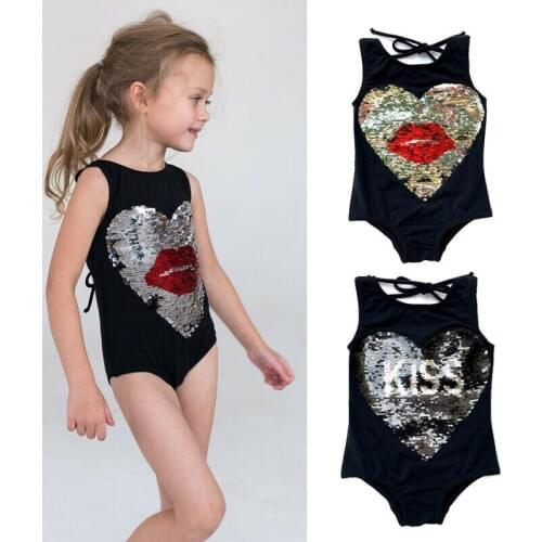 Super Cute Fashion Baby Kids Girls Reversible Sequins Swimsuit Little Girl Sequined Swimwear Swimsuits Bathing Suit Beachwear