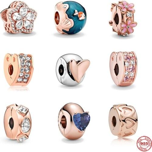 Rose Gold Snowflake Heart Butterfly Clip Bead Fit Original Pandora Charms Silver 925 Bracelet Making Fashion DIY Jewelry