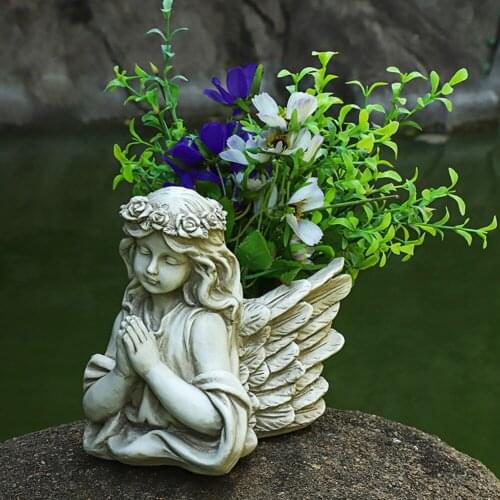 Resin Angel Girl Flower Pot Succulent Holder Figurines Crafts For Indoor Outdoor Garden Courtyard Village Statue Decor