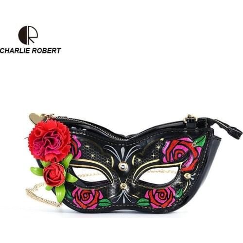 Dress Luxury Design 2019 New Women Lady Colorful Mask Party Shoulder Bags Casual Black & Red Floral Mask Crossbody Bags