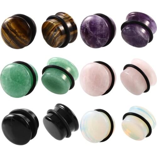 2Pcs/lot Natural Stone Ear Plug and Tunnels Single Flared White Opal Stone Earring Piercings Ear Gauges Expander Body Jewelry