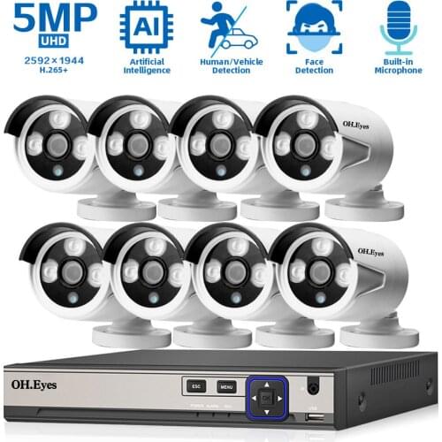 H.265 4K POE NVR Security Camera System 8CH Outdoor Street Waterproof CCTV IP POE Video Surveillance System 8 Cameras Kit 5MP