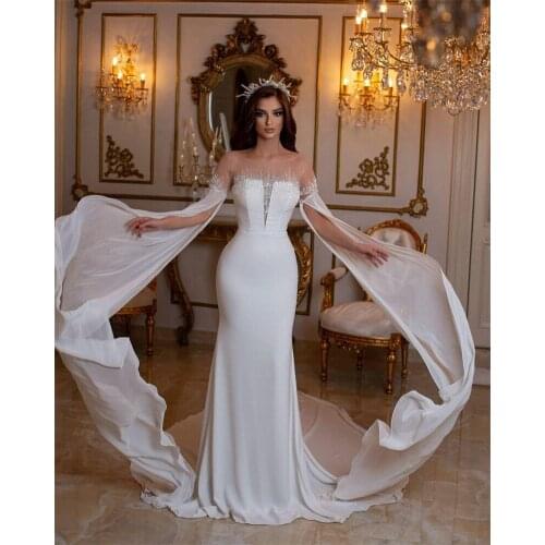 Elegant Mermaid Wedding Dresses With Long Sleeves Luxury Beads Sequins Bridal Gowns Sweep Train Custom Made Vestido De Novia