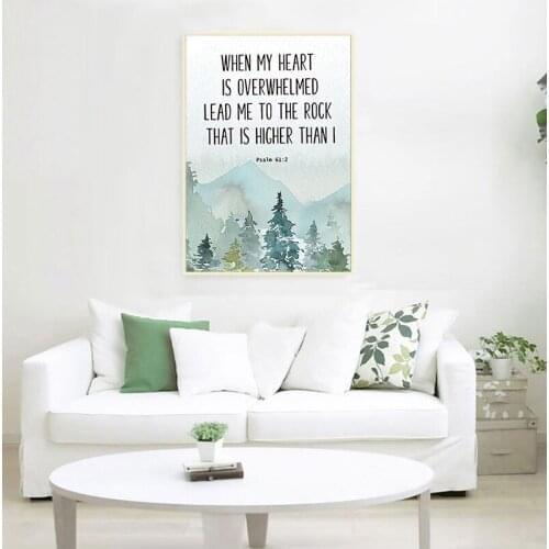 Bible Verse Psalm 61 2 Christian Wall Art Canvas Painting When my heart is overwhelmed Quotes Poster Prints Picture Home Decor