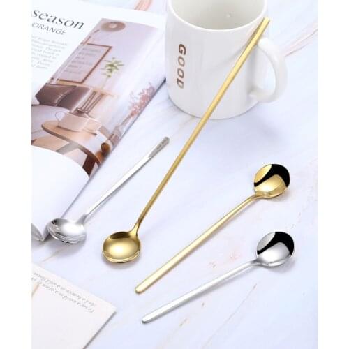Thick Long Handle Coffe Dessert Tea Spoons SUS304 Food Grade Stainless Steel Dinner Tablespoon Round