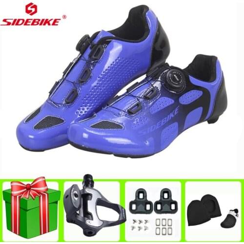 SIDEBIKE Cycling Shoes Carbon Fiber Men Sneakers Women Blue Ultralight Self-Locking Racing Bike Road Athletic Riding Bicicleta