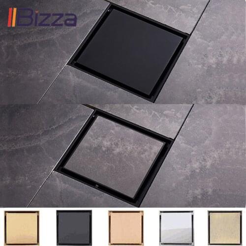 Tile Insert Square Floor Drain Waste Grates Bathroom Shower Drain Brushed Anti-odor Drains Cover Douche Brass Invisible 100*100