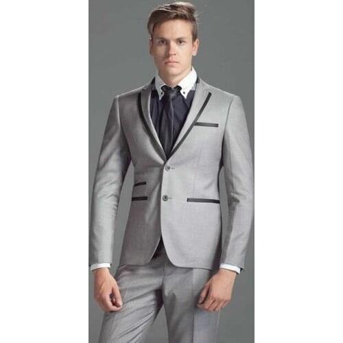 High Quality Two Buttons Light Grey Groom Tuxedos Notch Lapel Groomsmen Mens Wedding Suits Blazers (Jacket+Pants+Tie) W:663