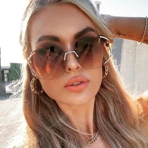 2021 New Fashion Metal Unique Hollow Sunglasses Women Brand Rimless Square Sun Glasses Female Gradient Shades Oculos Feminino