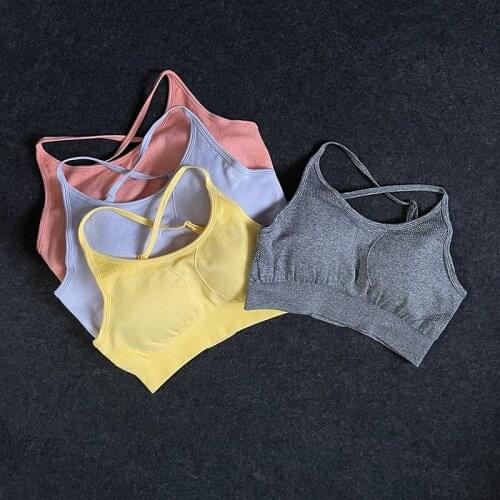 Strappy Sports Bra Top Gym Fitness Women Running Crop Tops Push Up Workout Padded Yoga Vest Strong Support Activewear Shockproof